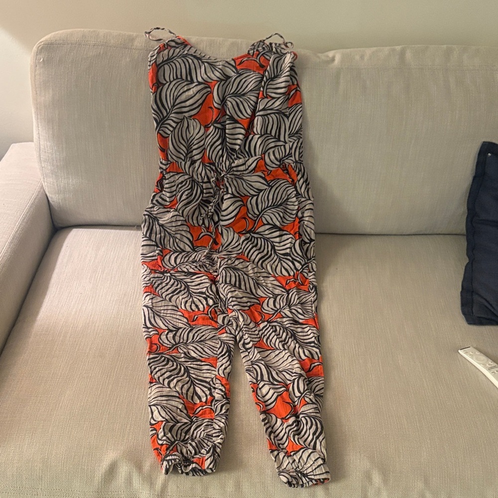 Madewell Women's Orange and Black Leaf Print Jumpsuit XS